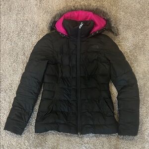 Women's dark gray Northface Jacket with Pink Lining